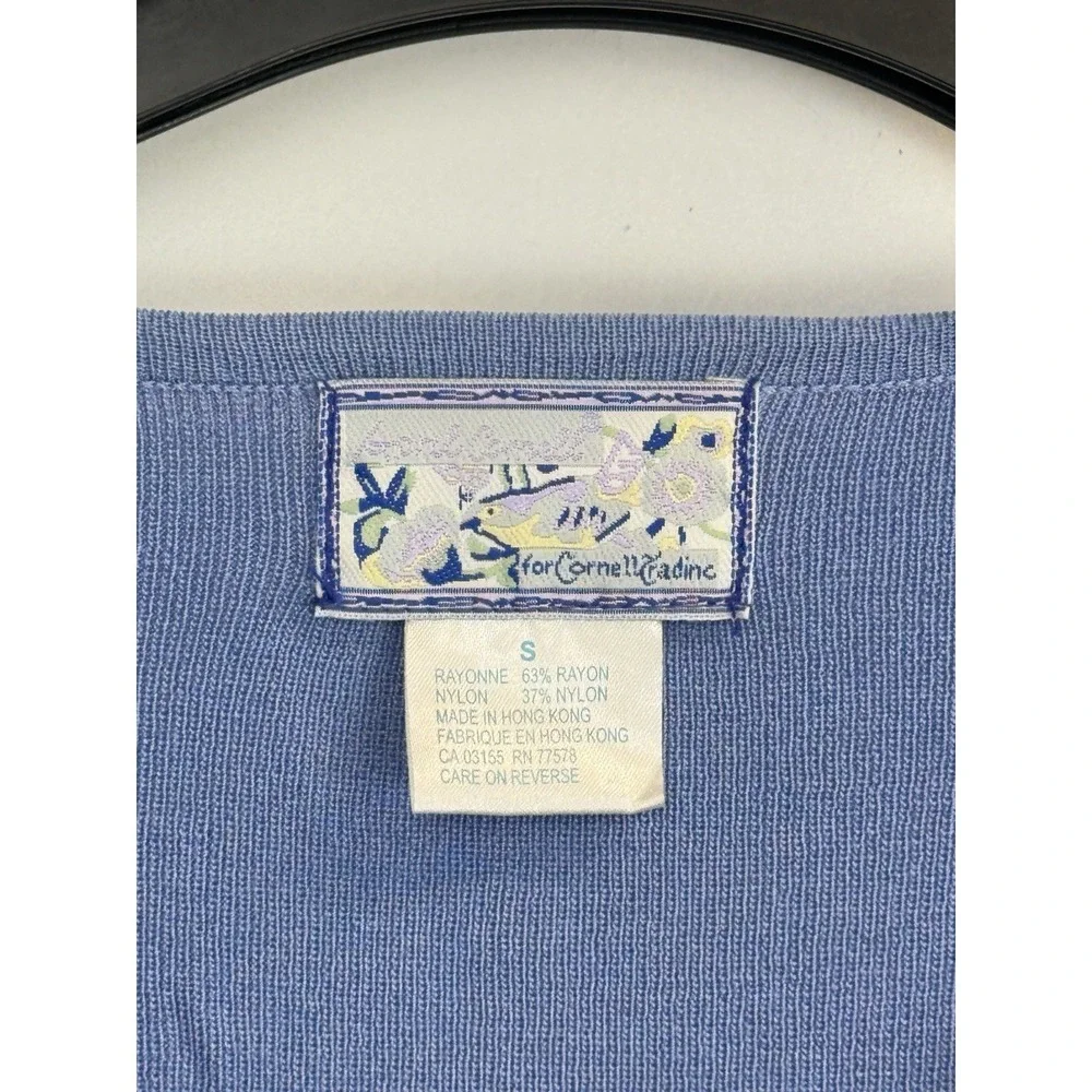 April Cornell‎ Retro Cardigan Embroidered Sequin Trim Sweater Women's S Blue